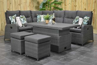 Florida Verstelbare Loungeset Hoekbank Hoog / Laag Tafel Spraystone met Krukjes Rock Grey SHOWROOMMODEL