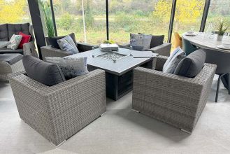 Boston Loungeset 4 Lounge Tuinstoelen Genua Vuurtafel 120 Natural Grey SHOWROOMMODEL