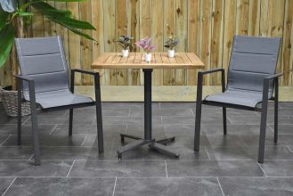 Inklapbare Tafel 80 x 80 cm Viertkant met Teakhoutenblad met 2 Abriola Aluminium Dining Tuinstoelen Stapelbaar Dark Grey