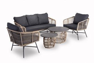 Kent Loungeset 3 Zitsbank 2 Lounge Tuinstoelen 2 Lage Tafels Polystone Bamboo SHOWROOMMODEL