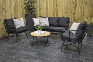 Kent Loungeset 3 Zitsbank 2 Lounge Tuinstoelen Lage Tafel Teak Charcoal