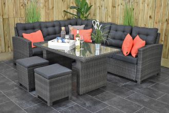 Las Palmas Loungeset Hoekbank Hoge Tafel met Krukjes Dark Grey