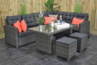 Las Palmas Loungeset Hoekbank Hoge Tafel met Krukjes Spiegelbeeld Dark Grey ZOMER AANBIEDING