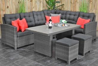 Las Palmas Loungeset Hoekbank Hoge Tafel Polywood met Krukjes Spiegelbeeld Dark Grey SHOWROOMMODEL