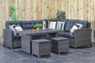 Las Palmas Loungeset Hoekbank Hoge Tafel Spraystone met Krukjes Spiegelbeeld Dark Grey SHOWROOMMODEL