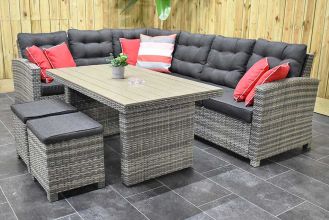Las Palmas Loungeset Hoekbank Hoge Tafel Polywood met Krukjes Light Grey LENTE AANBIEDING