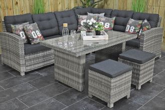 Las Palmas Loungeset Hoekbank Hoge Tafel met Krukjes Spiegelbeeld Light Grey