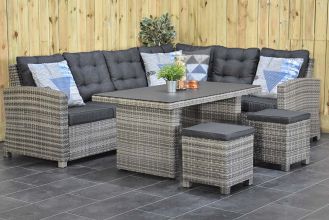 Las Palmas Loungeset Hoekbank Hoge Tafel Spraystone met Krukjes Spiegelbeeld Light Grey