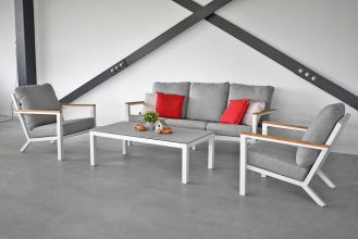 Liverpool Aluminium Loungeset 3 Zitsbank 2 Lounge Tuinstoelen Lage Tafel White SHOWROOMMODEL