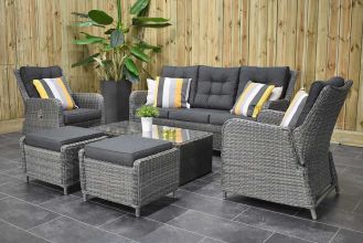 Madrid Verstelbare Loungeset 3 Zitsbank 2 Lounge Tuinstoelen Lage Tafel met Hockers Kobo Grey 