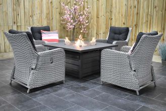 Madrid Verstelbare Loungeset 4 Lounge Tuinstoelen Genua Vuurtafel 120 Light Kobo Grey SHOWROOMMODEL