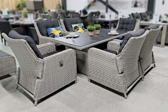 Madrid Verstelbare Loungeset 6 Lounge Tuinstoelen Hoge Tafel 170 Spraystone Light Kobo Grey WINTER AANBIEDING