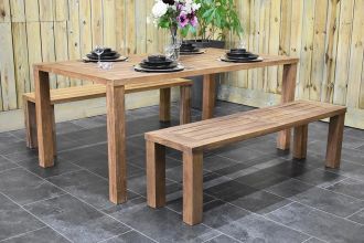 Malang Tafel 180 Teak Natural met 2 Malang Teakbanken SHOWROOMMODEL