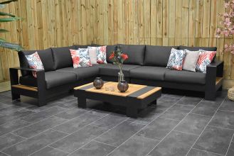 Megara Loungeset Hoekbank Lage Tafel Aluminium Teak Black LENTE AANBIEDING