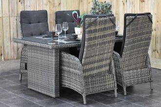 Menorca Tafel 180 met 4 Kansas Verstelbare Dining Tuinstoelen Kobo Grey