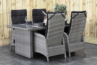 Menorca Tafel 180 met 4 Kansas Verstelbare Dining Tuinstoelen Natural Grey