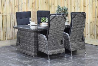 Menorca Tafel 180 met 4 Menorca Verstelbare Dining Tuinstoelen Two Tone Grey SHOWROOMMODEL
