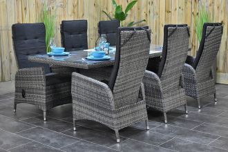Menorca Tafel 225 met 6 Menorca Verstelbare Dining Tuinstoelen Two Tone Grey SHOWROOMMODEL