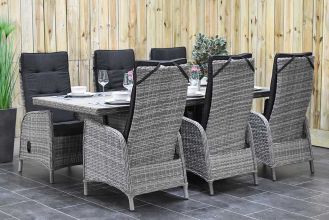 Menorca Tafel Polywood 225 met 6 Kansas Verstelbare Dining Tuinstoelen Natural Grey SHOWROOMMODEL