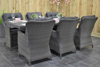 Menorca Tafel 225 Spraystone met 6 San Francisco Dining Tuintoelen Rock Grey