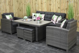 Minnesota Loungeset 3 Zitsbank 2 Lounge Tuinstoelen Hoge Tafel Polywood met Krukjes Dark Grey