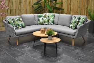 Milano Loungeset Hoekbank 2 Lage Tafels Teak Natural White Grey