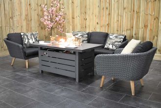 Mira Loungeset 3 Zitsbank 2 Lounge Tuinstoelen met Cerreto Vuurtafel 145 Anthracite WINTERAANBIEDING
