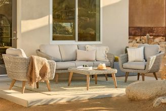 Mira Loungeset 3 Zitsbank 2 Lounge Tuinstoelen Lage Tafel Natural White Grey SHOWROOMMODEL