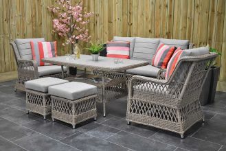 Napoli Loungeset 3 Zitsbank 2 Lounge Tuinstoelen Hoge Tafel met Hockers Faded Sand Brown ZOMER AANBIEDING