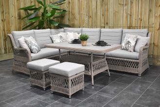 Napoli Loungeset Hoekbank XL Hoge Tafel Hockers Faded Sand Brown SHOWROOMMODEL