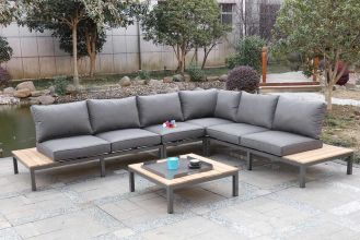 Nashville Aluminium Loungeset Hoekbank met Lage Tafel Dark Grey SHOWROOMMODEL