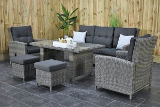 New York Verstelbare Loungeset 3 Zitsbank 2 Lounge Tuinstoelen Hoge Tafel met Krukjes Kobo Grey SHOWROOMMODEL