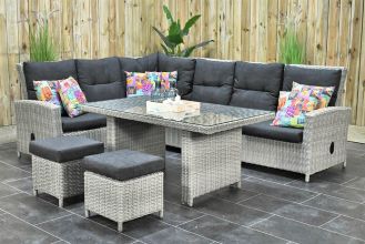 New York Verstelbare Loungeset Hoekbank Hoge Tafel met Krukjes Light Kobo Grey SHOWROOMMODEL