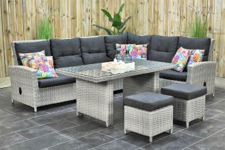 New York Verstelbare Loungeset Hoekbank Hoge Tafel met Krukjes Spiegelbeeld Light Kobo Grey SHOWROOMMODEL