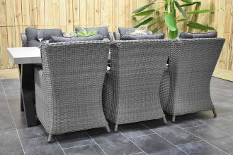 Norwich Tafel 250 Polystone Stalen Kruispoten met 6 Delano Dining Tuinstoelen Natural Grey WINTER AANBIEDING