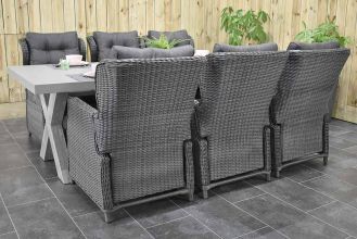 Norwich Tafel 250 Polystone Vintage Antique Grey met 6 Barcelona Verstelbare Dining Tuinstoelen Rock Grey