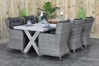 Norwich Tafel 250 Polystone Vintage Antique Grey met 6 Delano Dining Tuinstoelen Kobo Grey WINTER AANBIEDING
