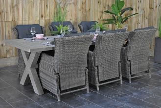 Norwich Tafel 250 Vintage Antique Grey met 6 Darwin Verstelbare Dining Tuinstoelen Kobo Grey