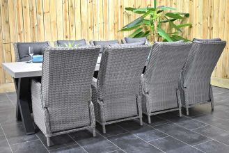 Norwich Tafel 300 Polystone Stalen Kruispoten met 8 Marling Verstelbare Dining Tuinstoelen Natural Grey WINTER AANBIEDING