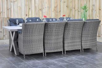 Norwich Tafel 300 Polystone Vintage Antique Grey met 8 Darwin Dining Tuinstoelen Kobo Grey SHOWROOMMODEL