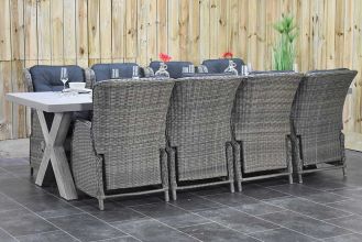 Norwich Tafel 300 Polystone Vintage Antique Grey met 8 Darwin Verstelbare Dining Tuinstoelen Kobo Grey