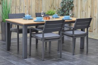 Oxford Aluminium Tafel 180 Teak met 4 Bolton Dining Tuinstoelen Dark Grey