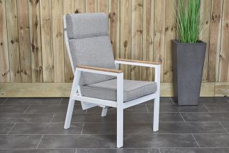 Oxford Aluminium Verstelbare Dining Tuinstoel met Teak Arm White LENTE AANBIEDING