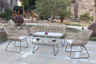 Palermo Loungeset 2 Zitsbank 2 Lounge Tuinstoelen Lage Tafel Natural Bamboo