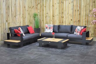 Panama Loungeset Lage Tafel Aluminium Teak Dark Grey