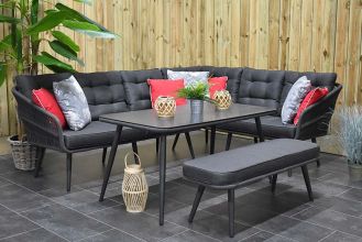 Positano Rope Loungeset Hoekbank Hoge Tafel Spraystone met Bankje Spiegelbeeld Antracite