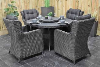 Rio Ronde Tafel 130 Spraystone met 4 Delano Dining Tuinstoelen Rock Grey