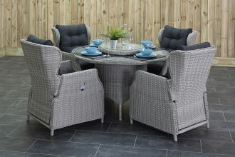 Rio Ronde Tafel 130 met 4 Barcelona Verstelbare Dining Tuinstoelen Light Kobo Grey