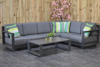 Saint Petersburg Loungeset Hoekbank Lage Tafel Aluminium Spiegelbeeld Dark Grey