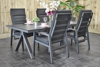 Sandro Tafel 220 Keramisch met 4 Sandro Verstelbare Dining Tuinstoelen Dark Grey